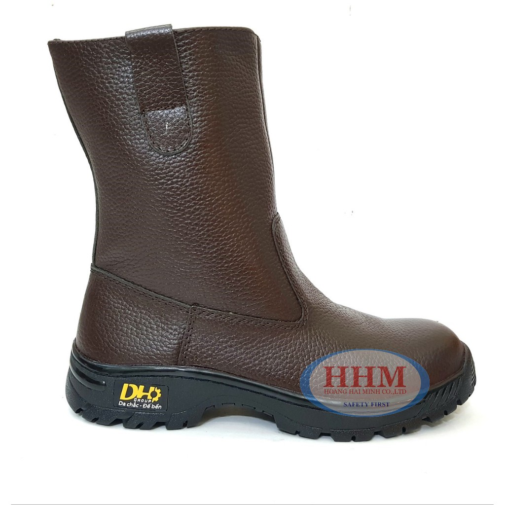 Ủng da bảo hộ DH màu nâu, da thật siêu bền, đế và mũi lót thép, đế cao su chịu nhiệt, chống tia lửa hàn | BigBuy360 - bigbuy360.vn
