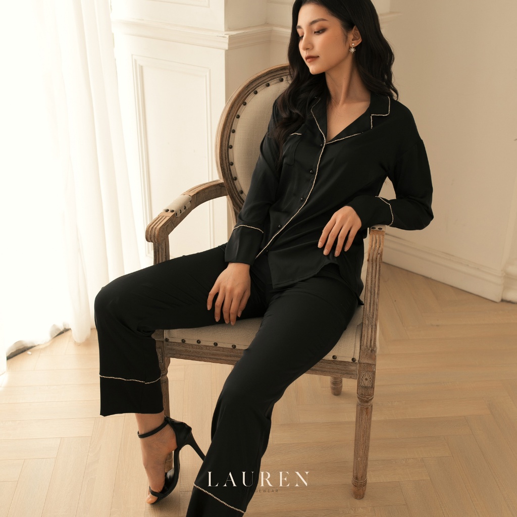 Bộ đồ Pyjama lụa đính đá Sparkling Set by Lauren loungwear