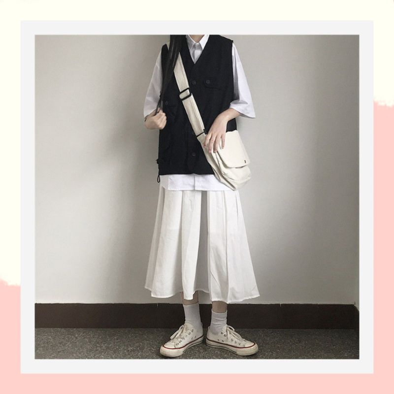 Chân váy dài trơn cạp chun freesize đơn giản basic,chân váy dài qua gối cho người thấp 17