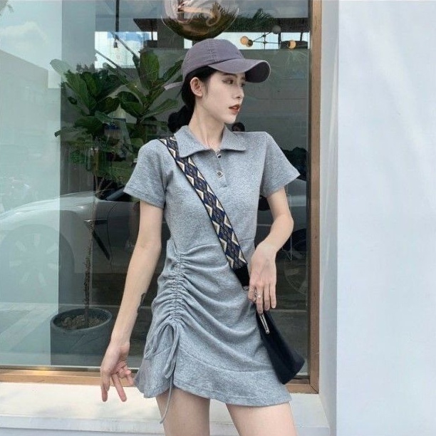 Đầm midi SUXI thiết kế dây rút bên hông màu sắc thanh lịch thời trang mùa hè dành cho nữ