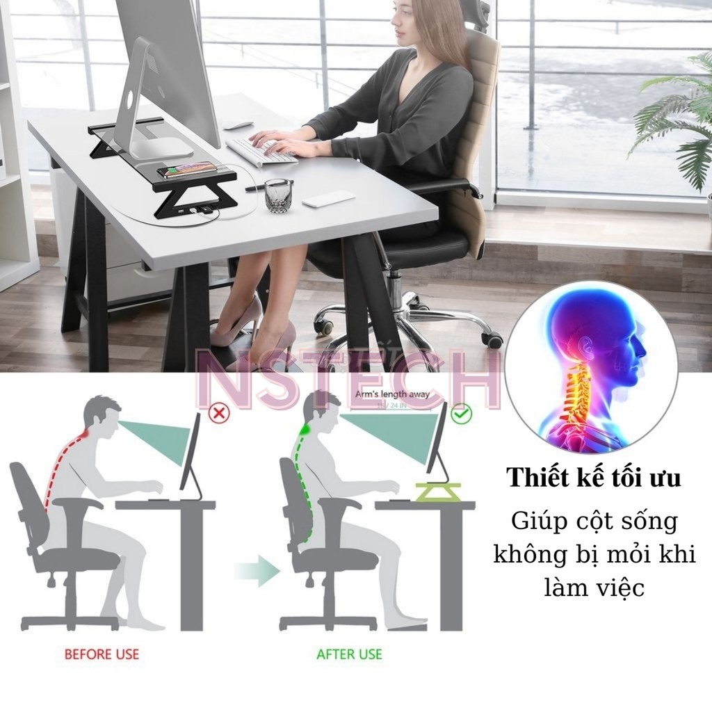 Giá kệ đỡ kê màn hình máy tính pc, máy tính, laptop kèm 4 hub usb cao cấp
