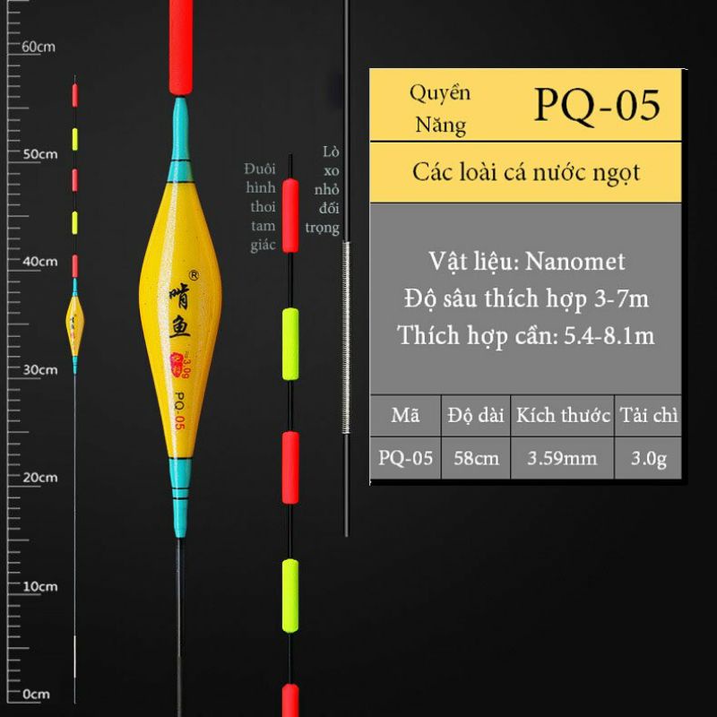 Phao Hố Đấu Quyền Năng, phao câu đơn đài săn cá chất liệu nanomet mã PQ