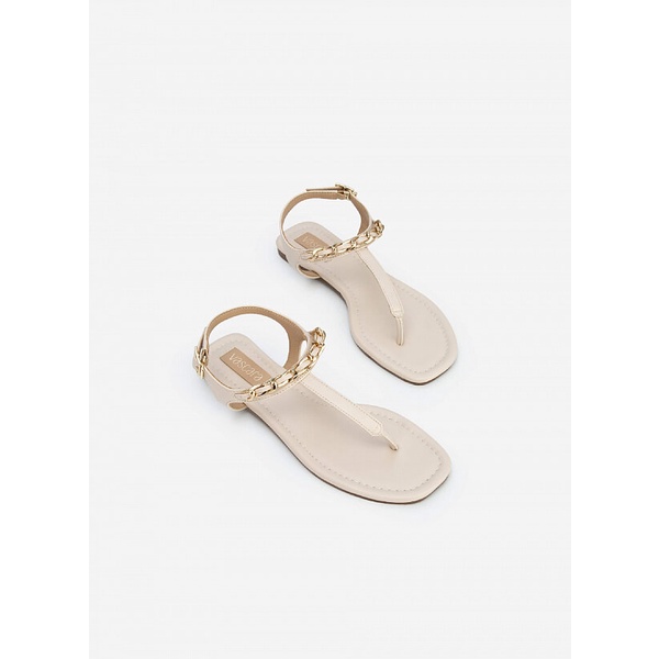 Vascara Giày Sandal T-Strap Quai Phối Xích - SDK 0321 - Màu Be
