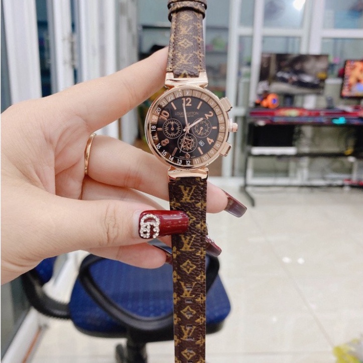 Đồng Hồ Nữ Dây Da Nâu Tôn Da, , Đồng Hồ LV Kiểu Dáng Sang Trọng Chống Nước Bảo Hành 1 Năm - HÀNG MỚI VỀ