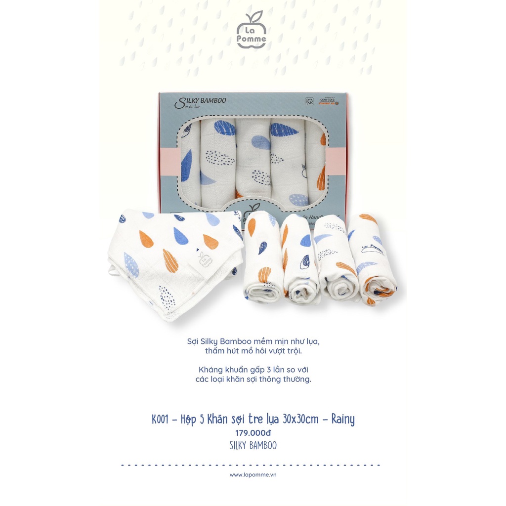 Set 5 khăn sữa sợi tre lụa la pomme 30x30 cm