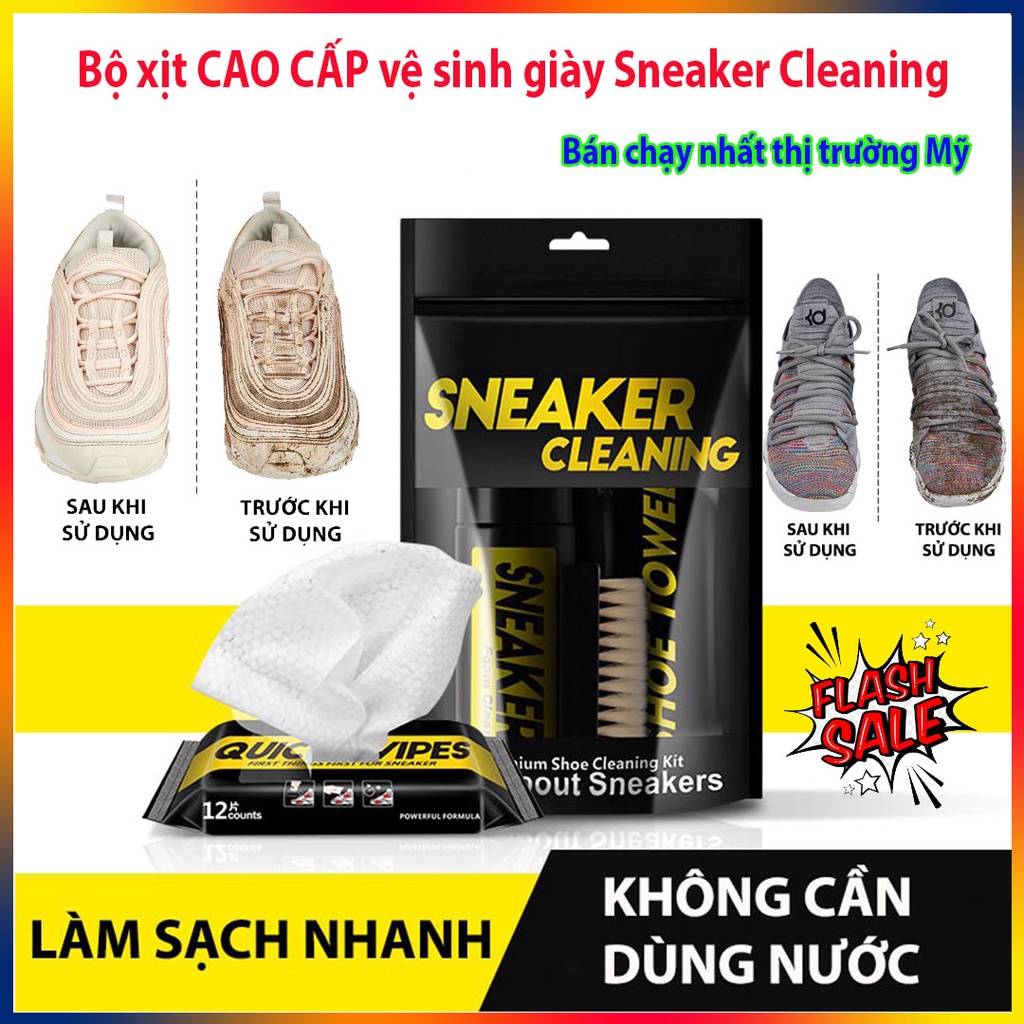 ⚡Hót 2021⚡Combo 3 món vệ sinh giày nam Sneaker Cleaning cao cấp, Bộ kit vệ sinh giày 150 ml có kèm bàn chải và khăn lau