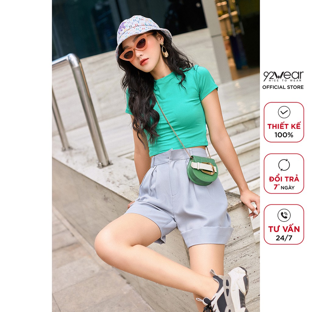 Áo thun cotton nữ 92WEAR phông ngắn body co giãn ATA1442