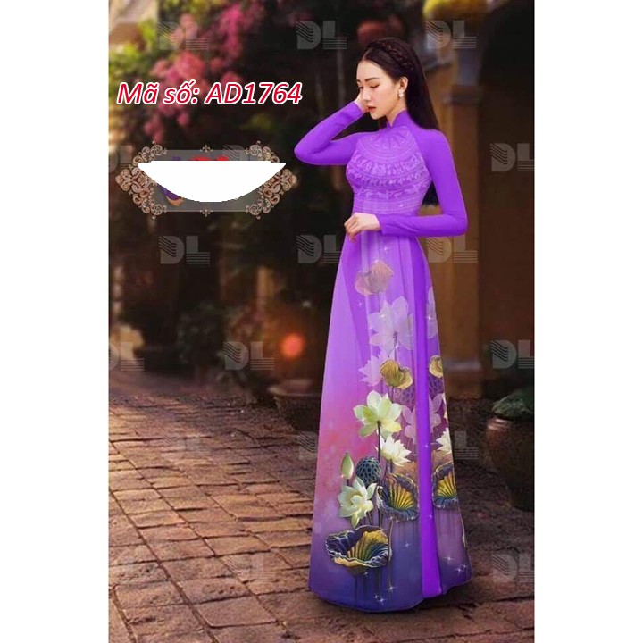 ⚡️ có big size 5XL ⚡️ AD1764 SET ÁO DÀI TRUYỀN THỐNG LỤA IN 3D HOA SEN TRẮNG KÈM QUẦN