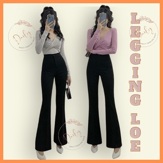 Quần Legging Ống Loe Nữ Dáng Dài Lưng Cao Cạp Khóa Ôm Chân Chất Cotton Dày Dặn Tôn Dáng