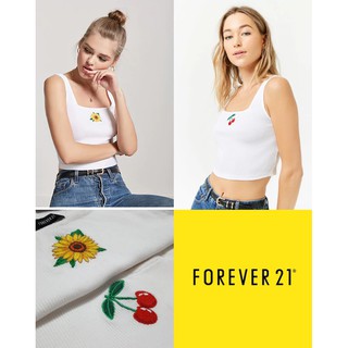 Áo croptop cổ vuông thêu cherry, hoa cúc daisy F21 auth (có ảnh thực)