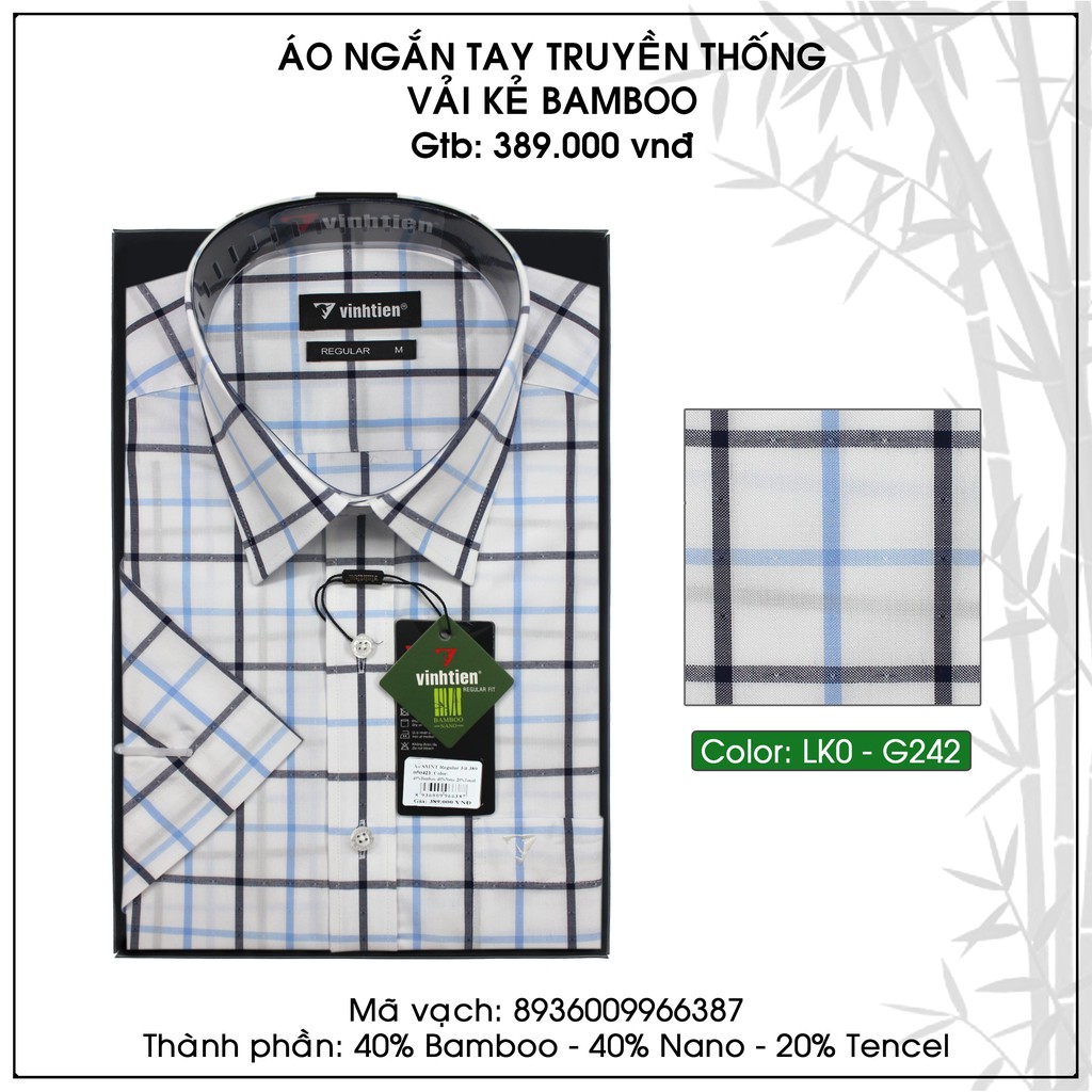 Áo Sơ Mi Ngắn Tay Regular Caro Bamboo Vạt Ngang Vĩnh Tiến 389 | BigBuy360 - bigbuy360.vn