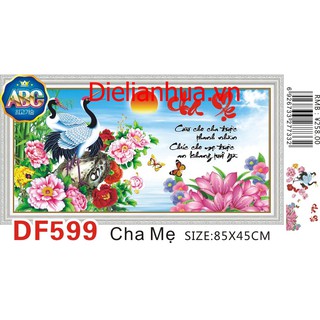 Tranh đính đá chim hạc CHA MẸ. Kích thước: 85x45cm