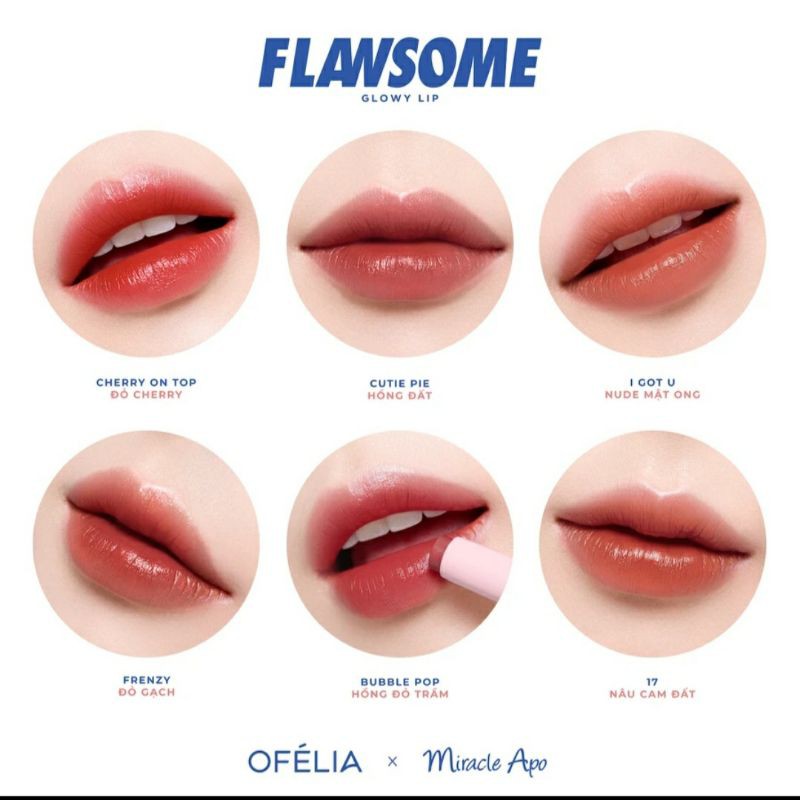 Son tint Flawsome Glowy Lip Ofelia x Miracle Apo (đủ 6 màu)