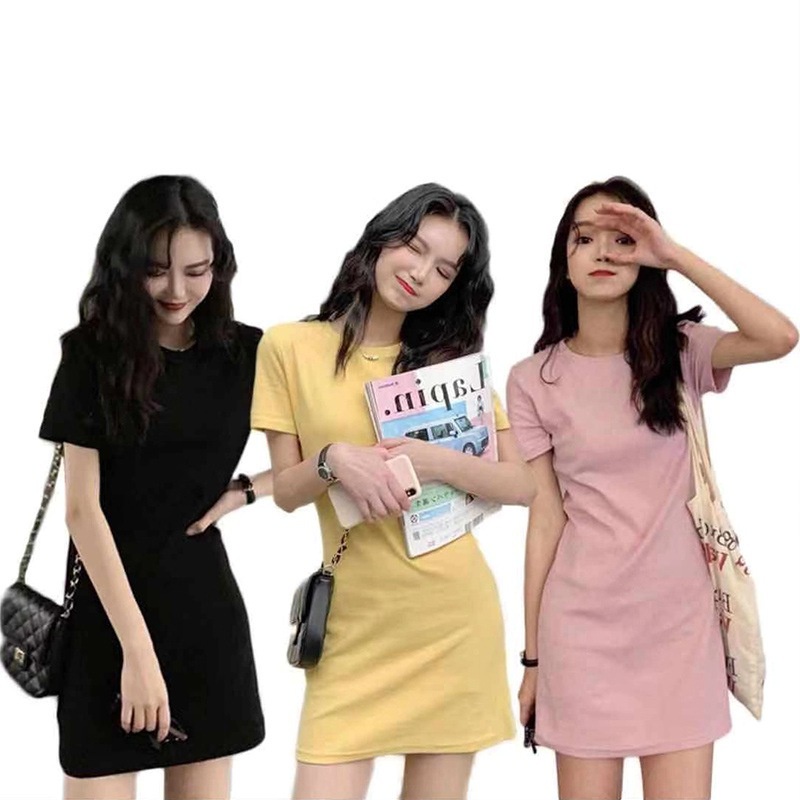 Đầm Thun Nữ Ngắn Tay Cổ Tròn Thời Trang