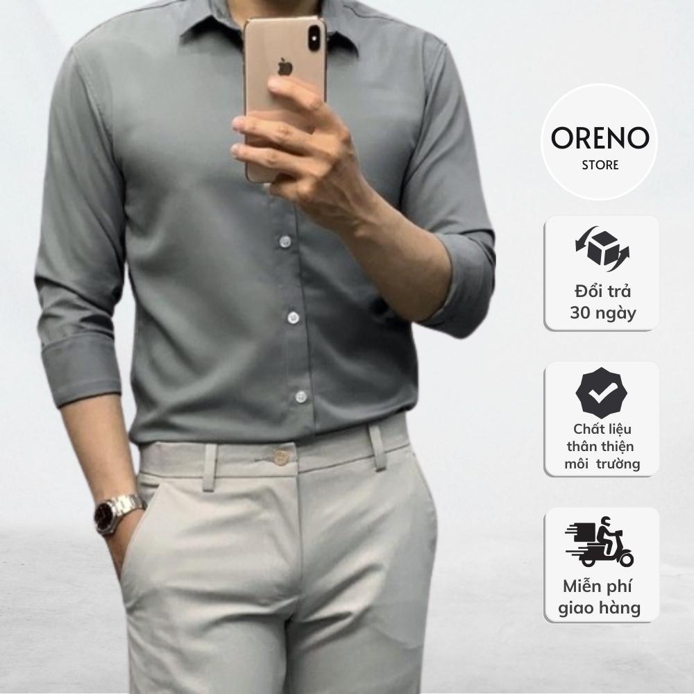 Áo sơ mi dài tay nam vải lụa thái mềm mại kiểu dáng đẹp phong cách hàn quốc