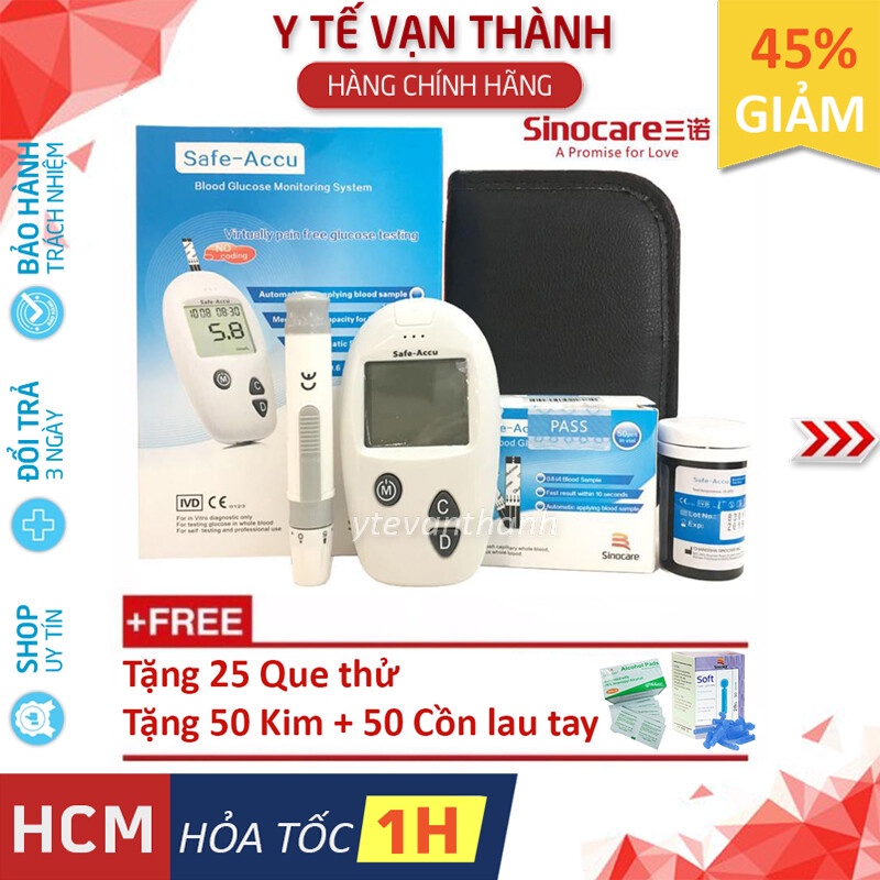 ✅ [TRỌN BỘ] Máy Đo Đường Huyết- Sinocare Safe-Accu (+ 25 Que, 50 Kim, Cồn) - VT0829