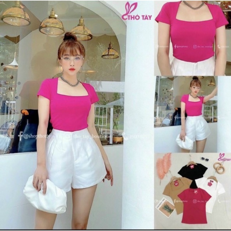 Áo cổ vuông tay ngắn