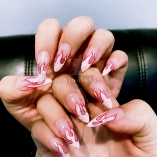 Set 24 móng giả vẽ họa tiết ngọn lửa có keo dán