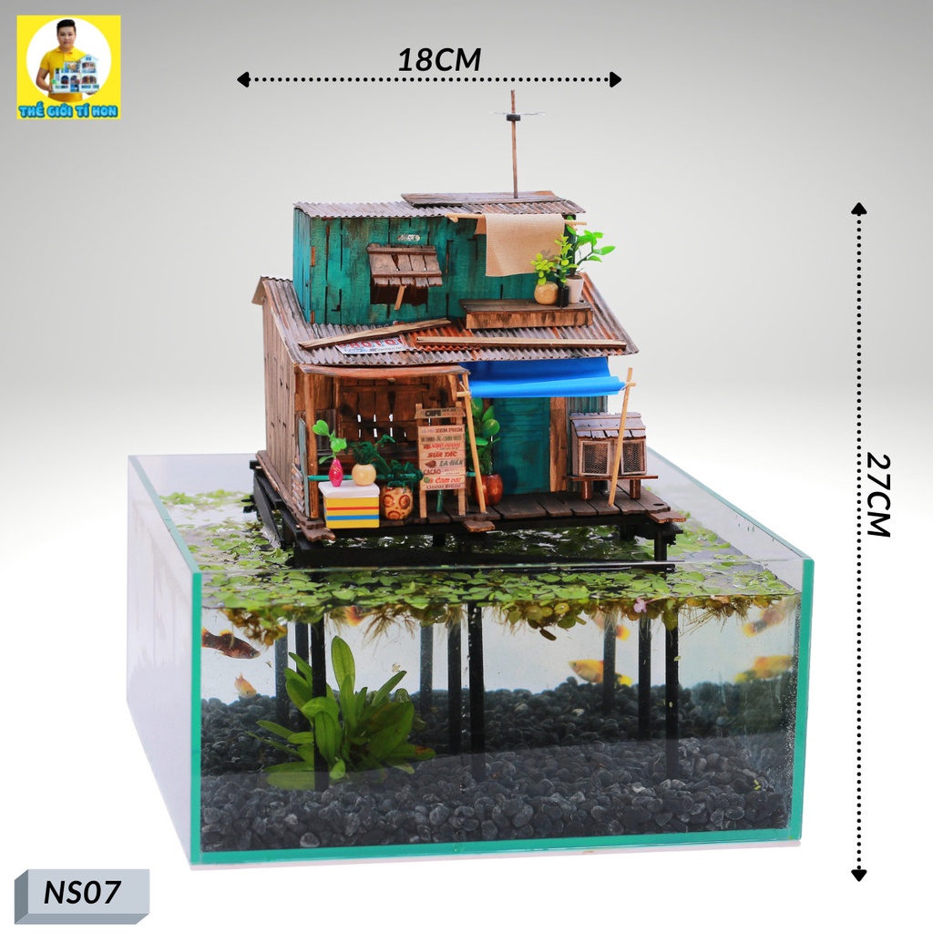Mô Hình Gỗ Sài Gòn Xưa Tí Hon Ký Ức Tuổi Thơ - Thế Giới Tí Hon - Xóm Nhà Sàn - NS07