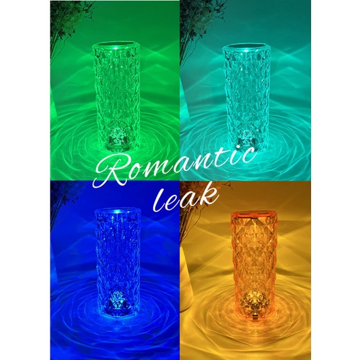 Đèn ngủ led hiệu ứng hoa hồng pha lê Tây Ban Nha, hình trụ cảm biến 16 màu, có điều khiển từ xa điều chỉnh được độ sáng