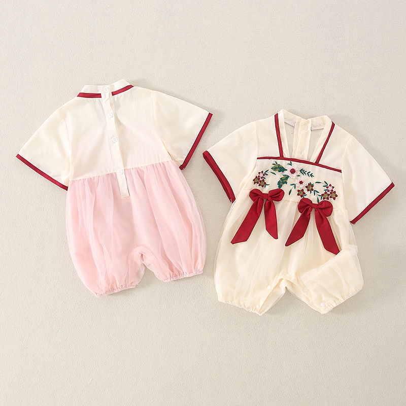 Bộ Áo Liền Quần Kiểu Sườn Xám Phong Cách Trung Hoa Cho Bé Gái Sơ Sinh