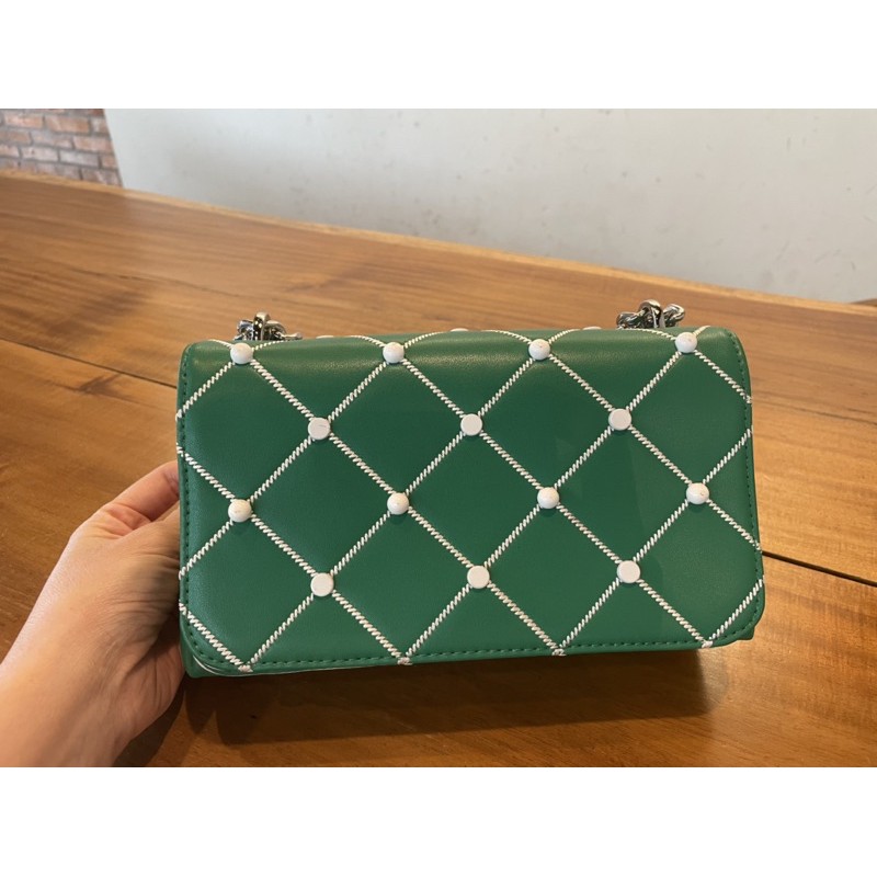 túi charles& keith authentic, màu xanh viền trắng, màu xanh siêu xinh lun, mua 1.4tr m pass 500k, authentic màu xanh-tra