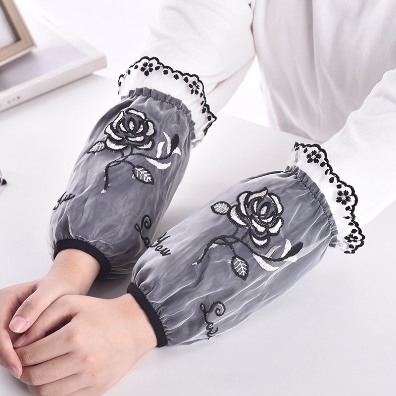 Ống tay áo phối ren hai lớp thêu họa tiết chống bẩn tiện dụng trong văn phòng