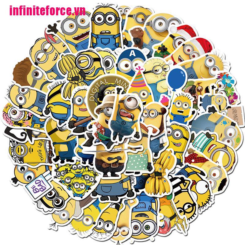 Set 50 miếng dán hình dạng Minions hoạt hình đáng yêu vui nhộn dành cho điện thoại máy ghi âm