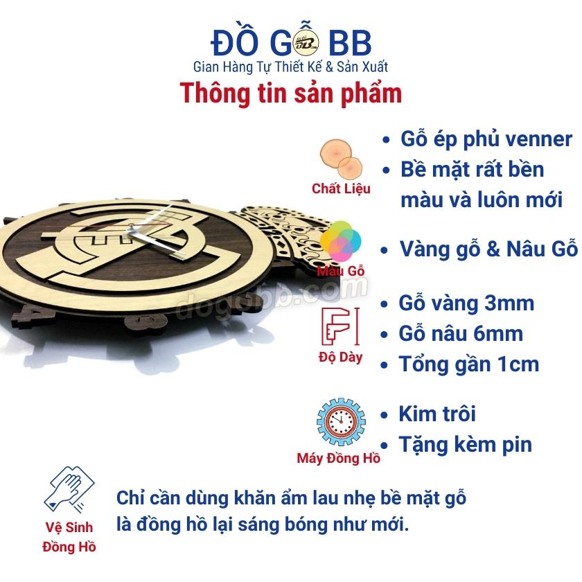 Đồng hồ tranh logo REAL MADRID treo tường decor bóng đá gỗ làm quà tặng sinh nhật nam bạn trai chồng - Đồ Gỗ BB