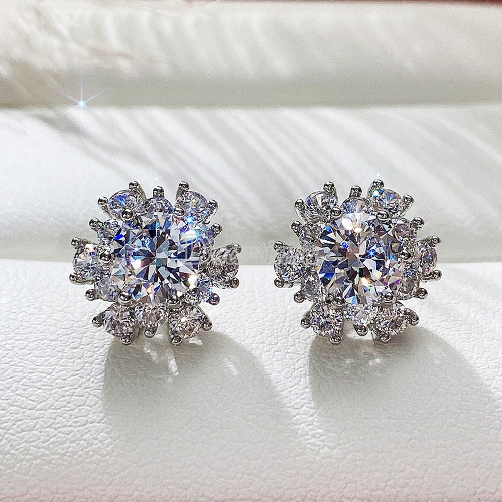 Đôi khuyên tai hình hoa đính đá thiết kế thời trang cho nữ