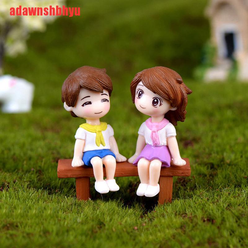 [adawnshbhyu]1set Sweet Couple DIY Mini Miniature Figurine Garden Deco Seat Micro Landscape