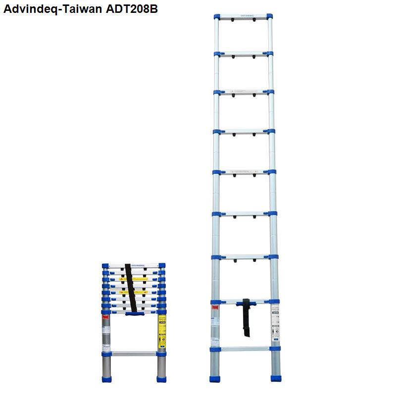 Thang nhôm rút gọn đơn Advindeq ADT208B (Chiều cao 2.6m, 9 bậc) bảo hành chính hãng 2 năm