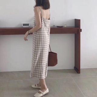 Váy maxi 2 dây kẻ