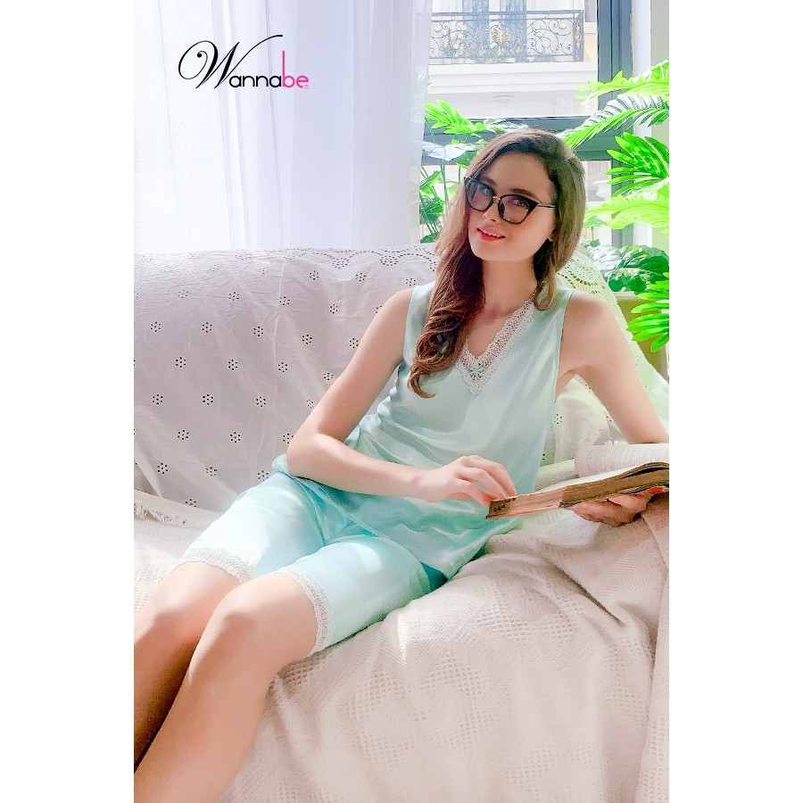 Đồ bộ mặc nhà phi lụa Wannabe bộ lửng bls11 tay áo cánh tiên nữ tính nhẹ nhàng