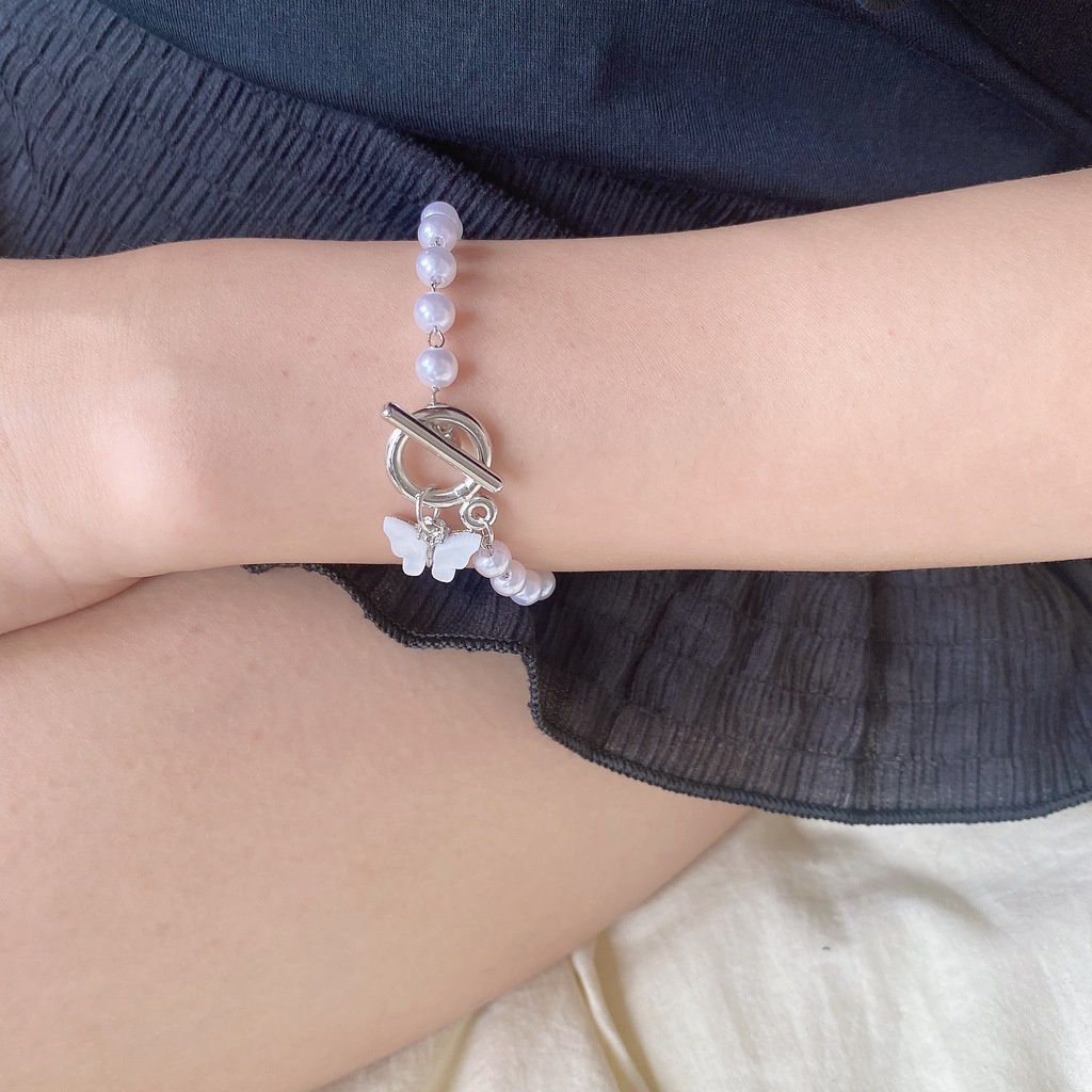 Vòng Tay Hình Bướm Đính Ngọc Trai Đơn Giản Phong Cách Harajuku