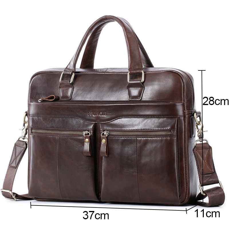 Túi xách cặp văn phòng da bò PI UNCLE T109 37x28x11cm bảo hành da 12 tháng (Nâu đậm- Đen)