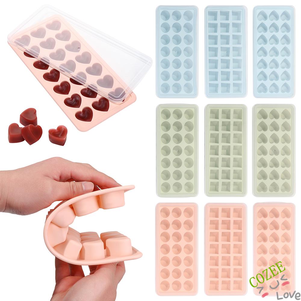 Khuôn Silicone Làm Đá Viên Hình Trái Tim / Vuông Có Nắp Nhựa Nhiều Màu Có Thể Tái Sử Dụng