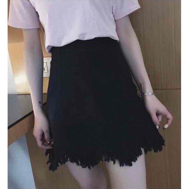 Chân váy nữ phối lai răng cưa - MIN Boutiques - Ảnh thật - 2 màu Trắng và Đen | BigBuy360 - bigbuy360.vn