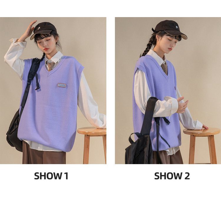 Bộ áo sweater không tay và áo sơ mi tay dài phối màu nhã nhặn cho nữ
