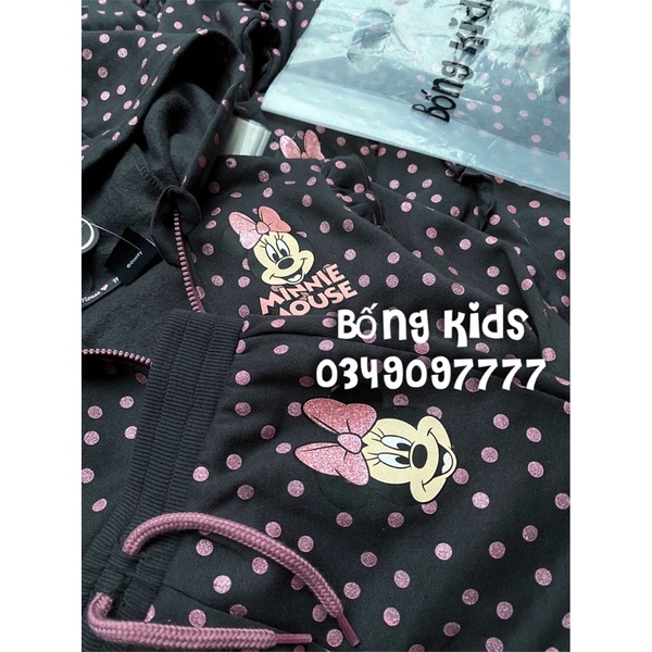 Bộ Nỉ Kéo Khoá Bé Gái Minnie Bi Xám PR