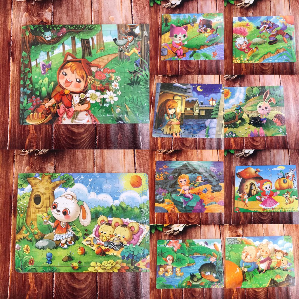 Bộ tranh ghép hình puzzle 60 miếng bằng gỗ chủ đề các câu chuyện cổ tích cho bé
