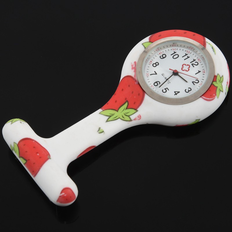 Strawberry Nurses Fob Pocket Watch Stainless Dial