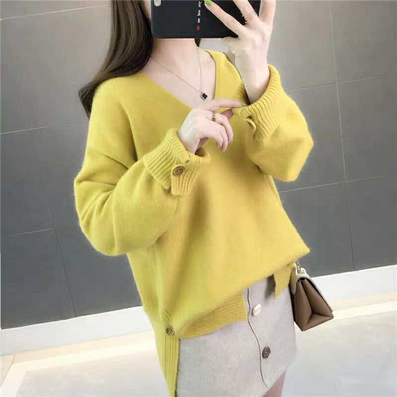 Áo len thu đông Quảng Châu cổ Tim xẻ ta chất len mát lạnh C104