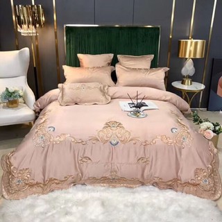 Bộ chăn ga gối lụa Silk  60s thêu hoàng gia cao cấp