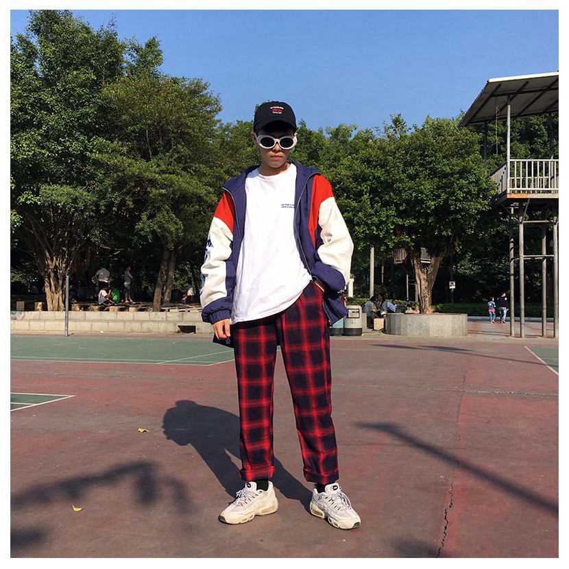 Quần kẻ sọc caro nam nữ đen, đỏ dáng suông phong cách Hàn Quốc quần cá tính | BigBuy360 - bigbuy360.vn