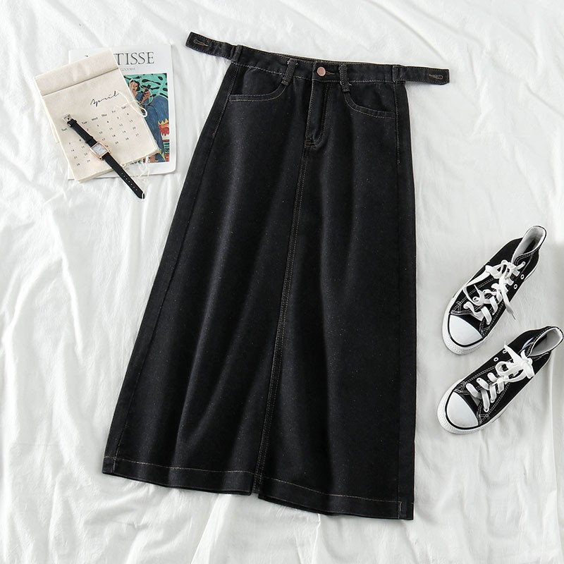 NUZIRO  Chân váy jean  dáng chữ A phong cách Hàn Quốc cho nữ