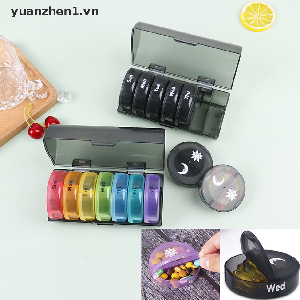 Hộp Đựng Thuốc 2 Lần Màu Đen Sức Chứa Lớn 7 Ngăn Tiện Lợi