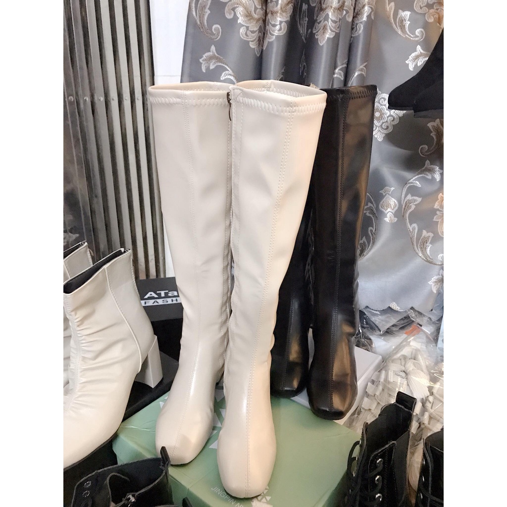 Boots - Bốt đùi 908 da PU khóa hông, gót vuông 5cm