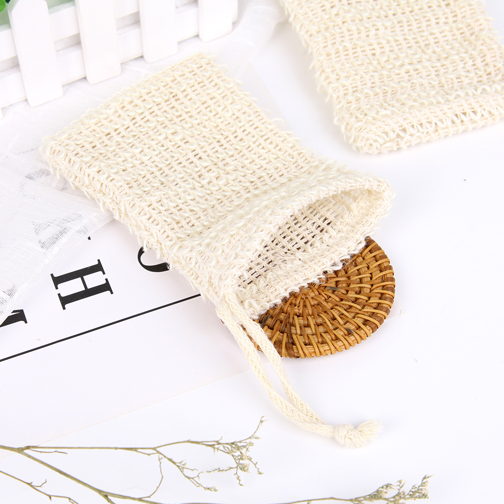 Túi lưới dây rút bằng cotton dùng đựng xà phòng mát xa tẩy tế bào chết