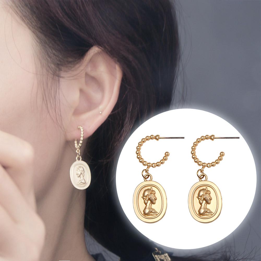 Bông Tai Hợp Kim VANES1 Hình Oval Ngọt Ngào Phong Cách Vintage Cho Nữ